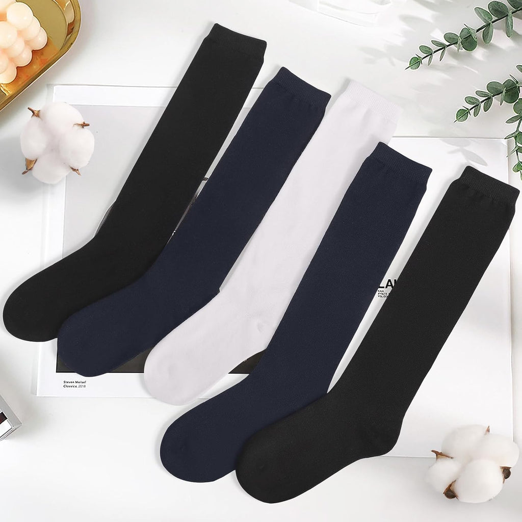 Knee High Socks for Girls Boys Kids, Cotton, Seamless, 4 Pairs | School Uniform Socks, Over The Knee