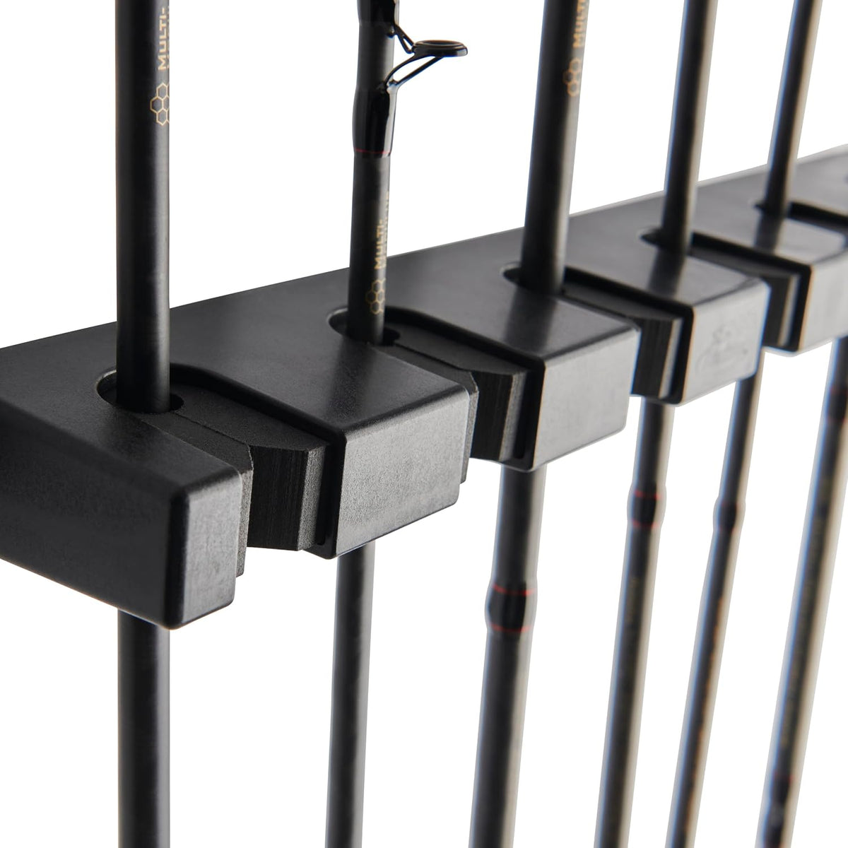 Vertical Fishing Rod Rack, Stores 6 Rods, Black, Soft Foam Grip Pads Protect Rod Finishes, Durable Construction, Easy