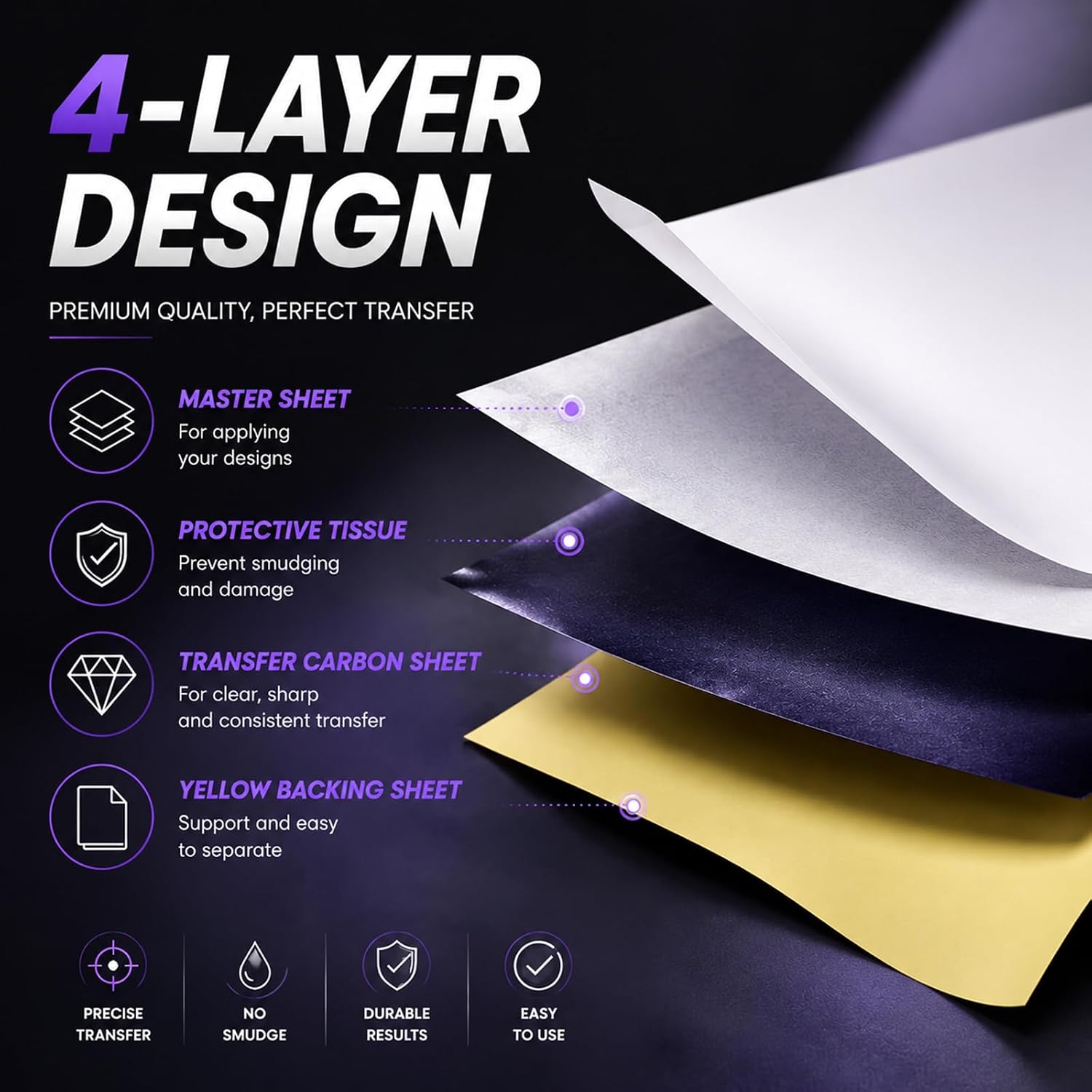 Tattoo Transfer Paper 50 Sheets - Stencil Paper 4-Layer 8.5" x 11" Professional Thermal Transfer Paper for Tattoo