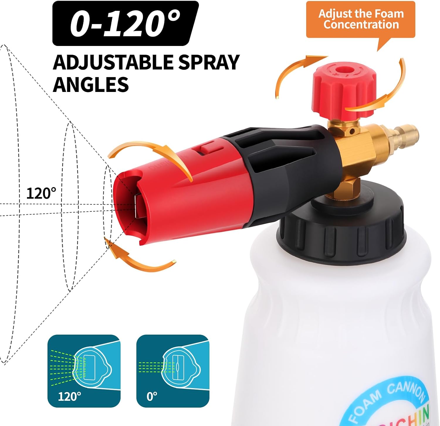 Foam Cannon Snow Foam Car Washer 4000 PSI Pressure, Wide Neck Adjustable Nozzle 1L Container Additional 1.04mm