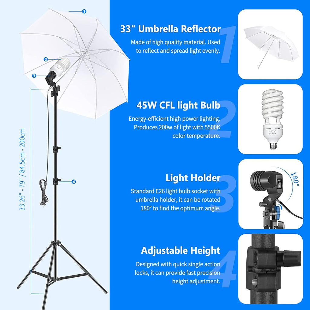 Photography Lighting kit with Backdrops, 8.5x10ft Backdrop Stands, UL Certified 5700K 800W Equivalent 24W LED