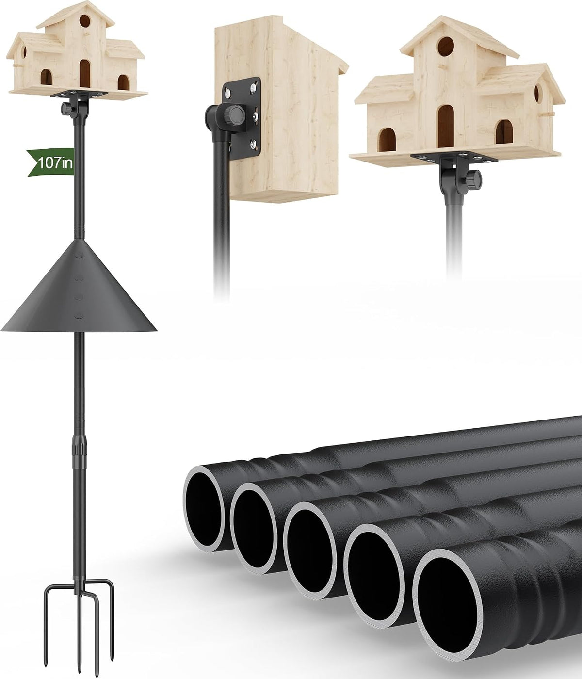 Bird Feeder Pole Squirrel Proof – Heavy Duty 107" Outdoor Stand