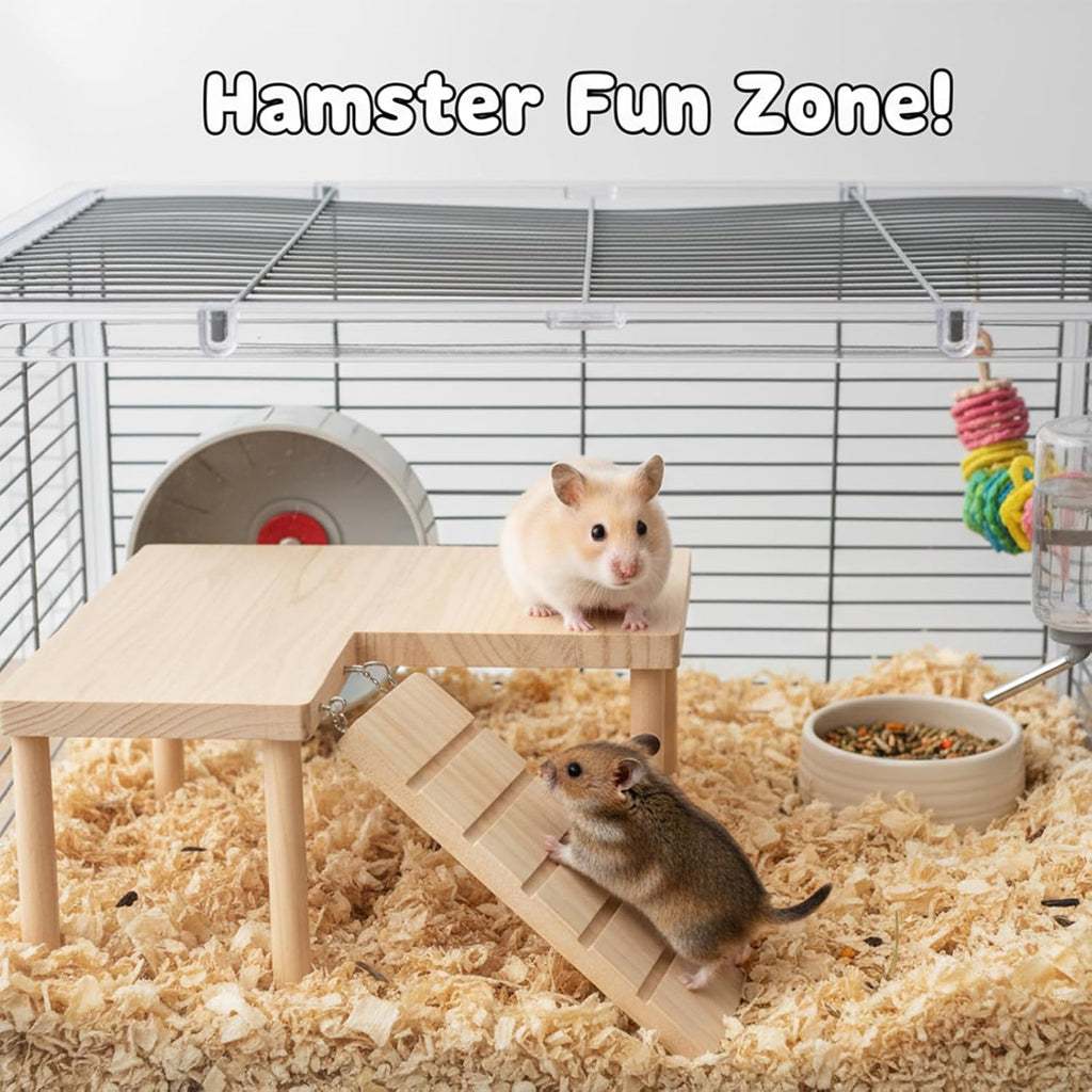 Hamster Platform, Small Wooden Hamster Cage Accessories, Elevated Resting Area for Hamster Cages, Pine Material