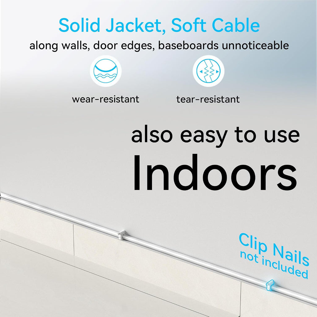Cat6a Ethernet Cable Slim 50ft Outdoor&Indoor, 28AWG Pure Copper Cat6 Internet Cable for Waterproof & Direct Burial