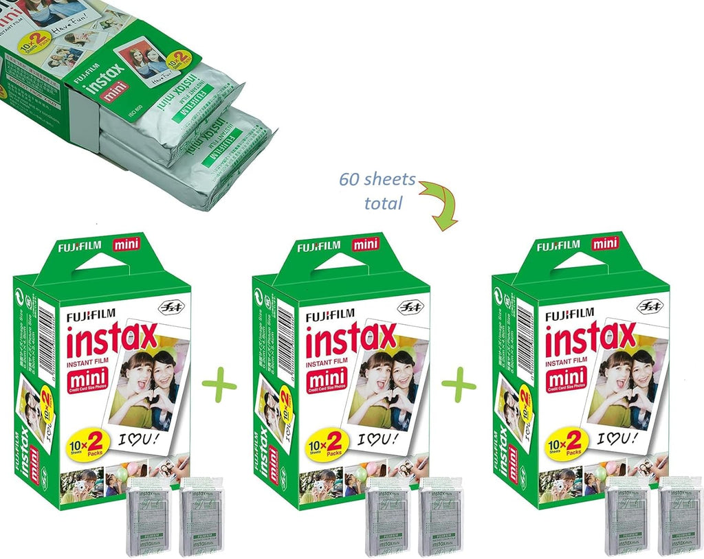 Instax Mini 12 Instant Camera Clay White & 60 Fuji Film Sheets | Bundle with Sturdy Tiger Accessories, Carrying Case
