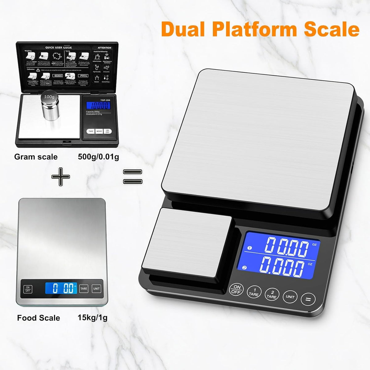 0.001oz/33lb Kitchen Scale, Dual Platform Food Scale Grams and Ounces