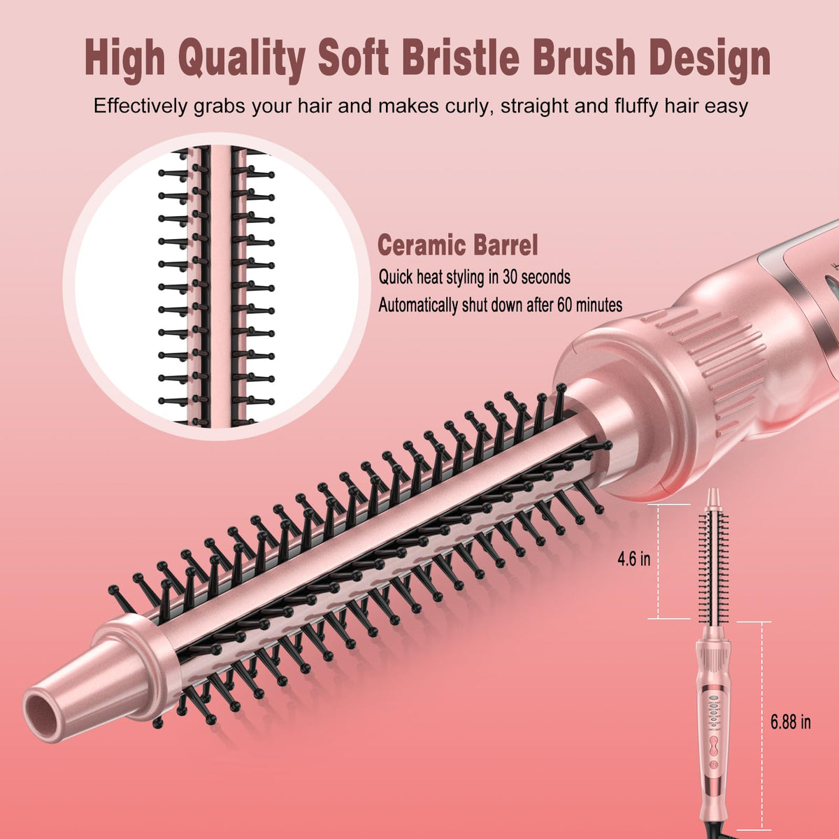 Heated Round Brush, Ceramic Tourmaline Ion 1/2 inch Curling Iron