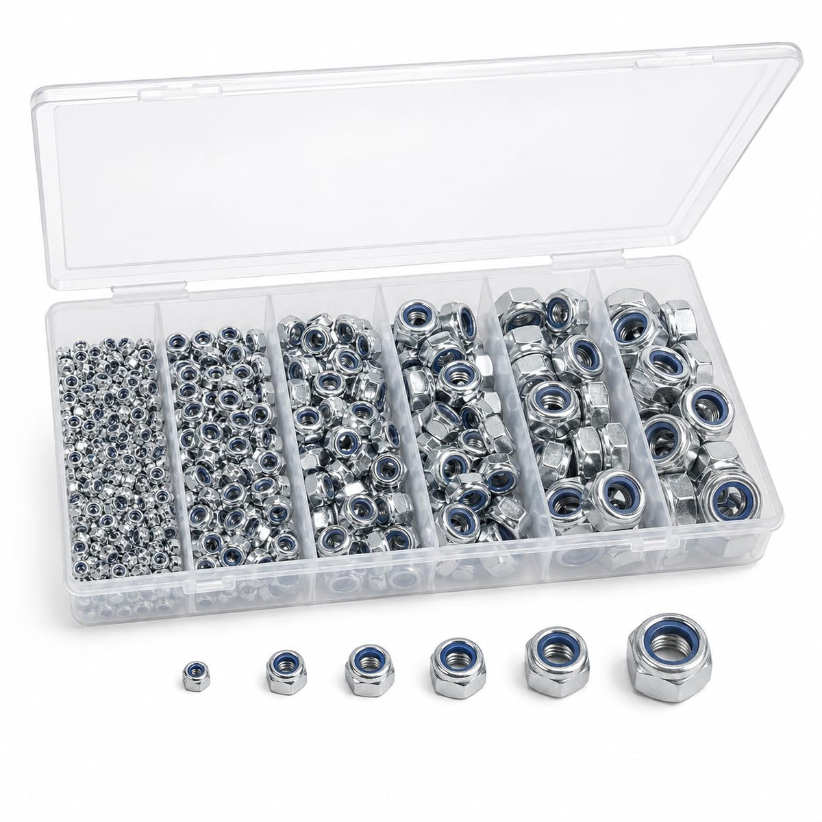 500PCS Metric Nylon Insert Lock Nuts Kit, M3 M4 M5 M6 M8 M10