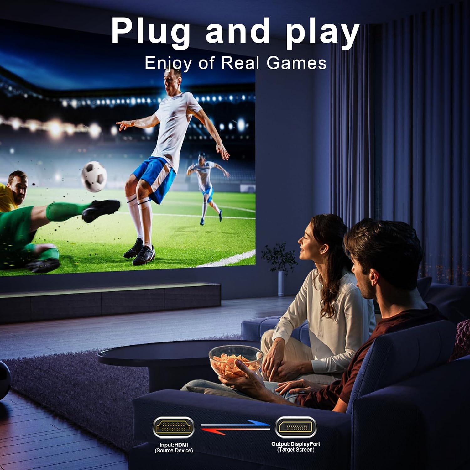 Active HDMI to DisplayPort Cable (4K 60Hz,1080p@120Hz) 6FT | Uni-Directional HDMI Source to DP Monitor Adapter