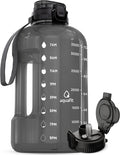 Gallon Water Bottle with Time Marker, 2in1 Lid | BPA Free 128 oz Water Bottle with 2in1 Straw and Chug Lid