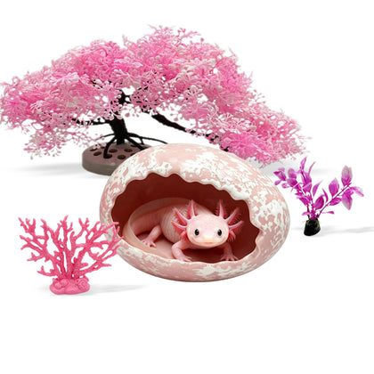 Axolotls Hide for Aquarium with Silk Plants for Tank Decor,Ceramic Aquarium Cave for Axolotls (Large, Pink)