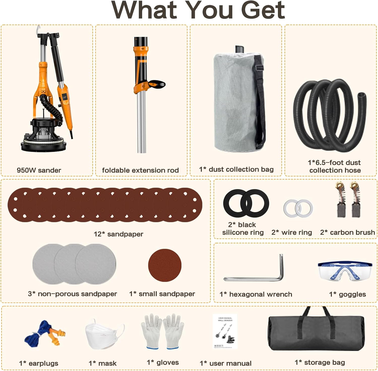Drywall Sander with Vacuum Dust Collector,Popcorn Ceiling Removal | Dustless Vacuum System;9 Variable Speed