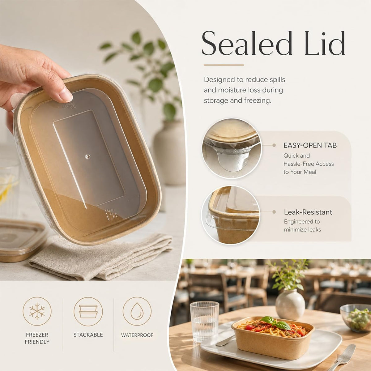 50 Pack 29 OZ Large Paper Bowls with Lids, Heavy Duty Disposable Compostable Container for Party, Disposable Bowls