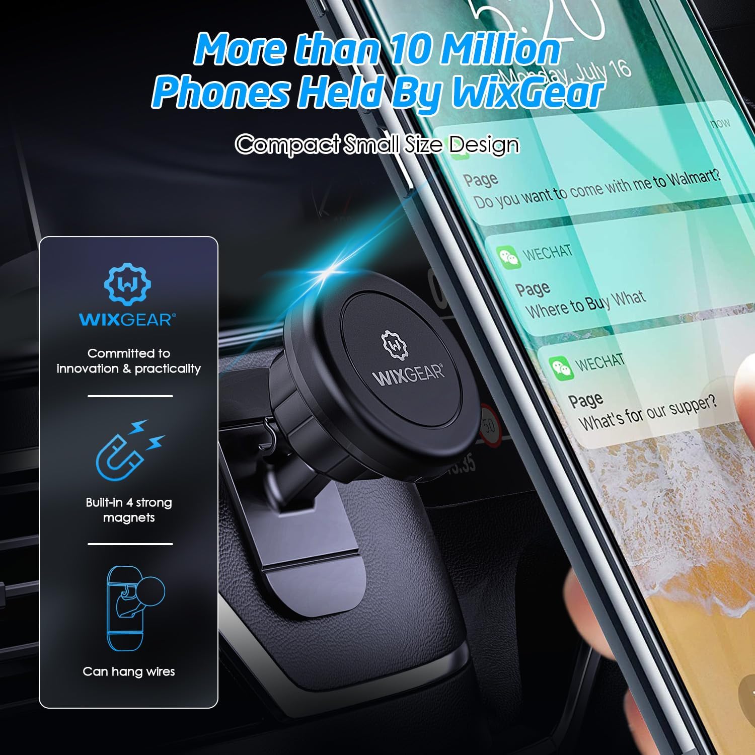 Magnetic Car Mount [2-Pack] - Universal Stick-On Dashboard Magnetic Phone Holder for Car, Strong Magnet Mount for