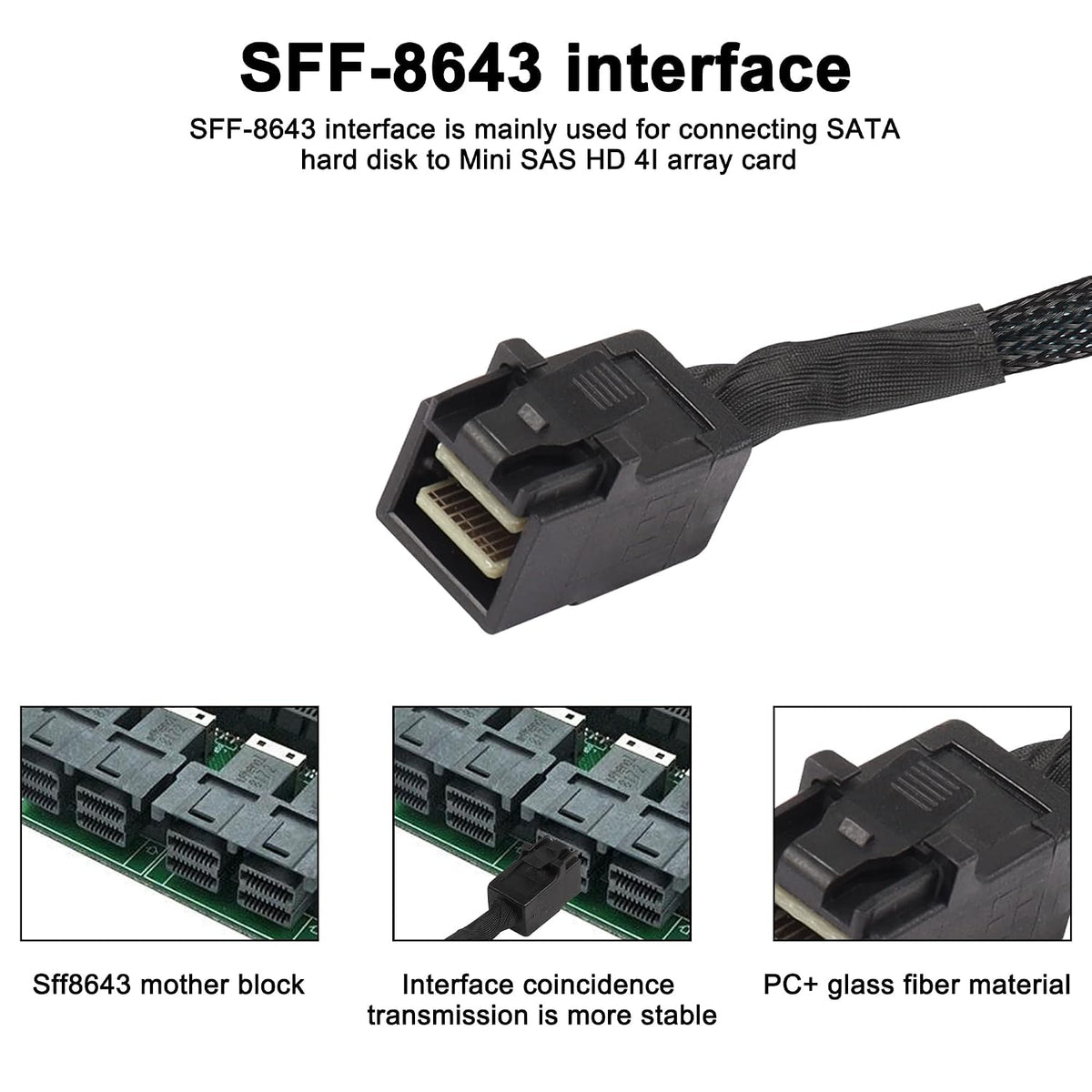 XMSJSIY HD Mini SAS SFF-8643 to SATA Cable, SFF-8643 Host to 4X SATA