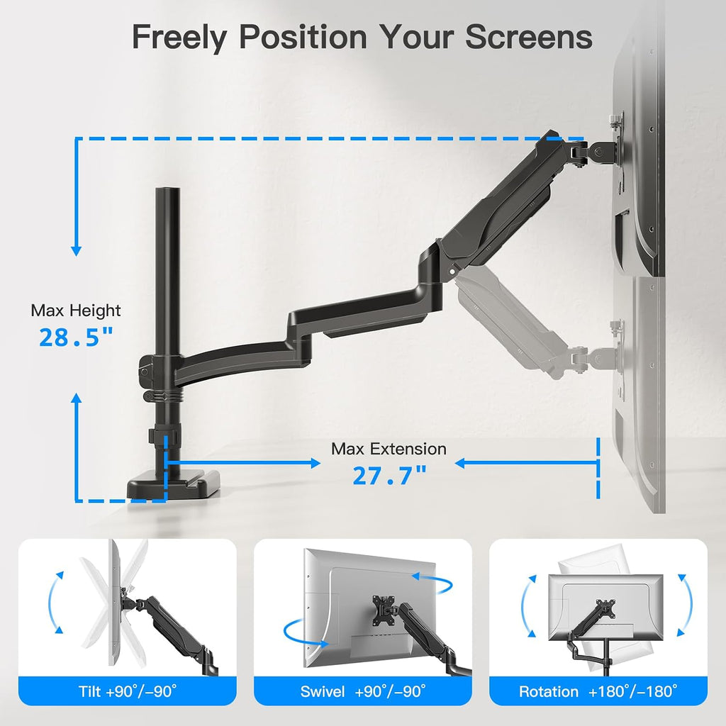 Extra Long Arm Monitor Mount, Fits Max 32" Hold up to 19.8lbs | Single Long Arm Computer Desk Mount, Extra Long