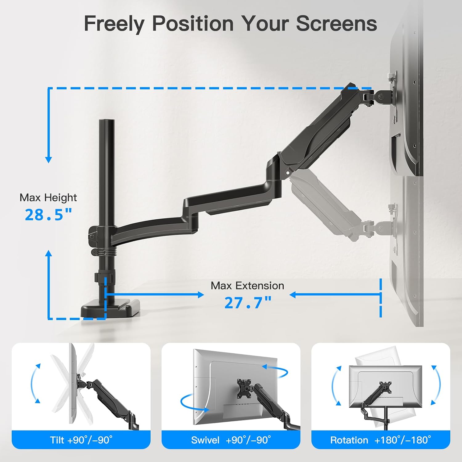 Extra Long Arm Monitor Mount, Fits Max 32" Hold up to 19.8lbs | Single Long Arm Computer Desk Mount, Extra Long