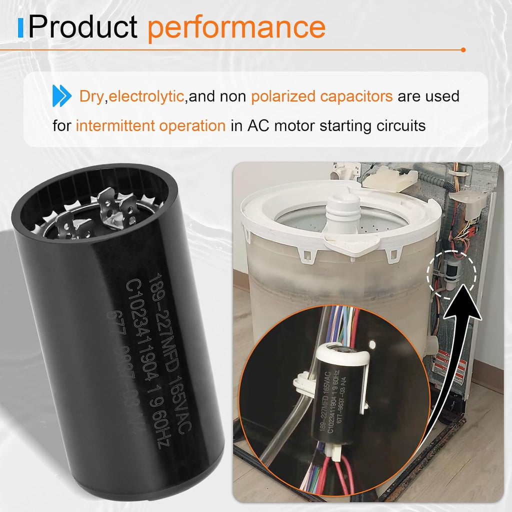PSMJ189 189-227 MFD UF / 165 VAC Compatible with Mallory Motor Start Capacitor Motor Start Capacitor Replacement