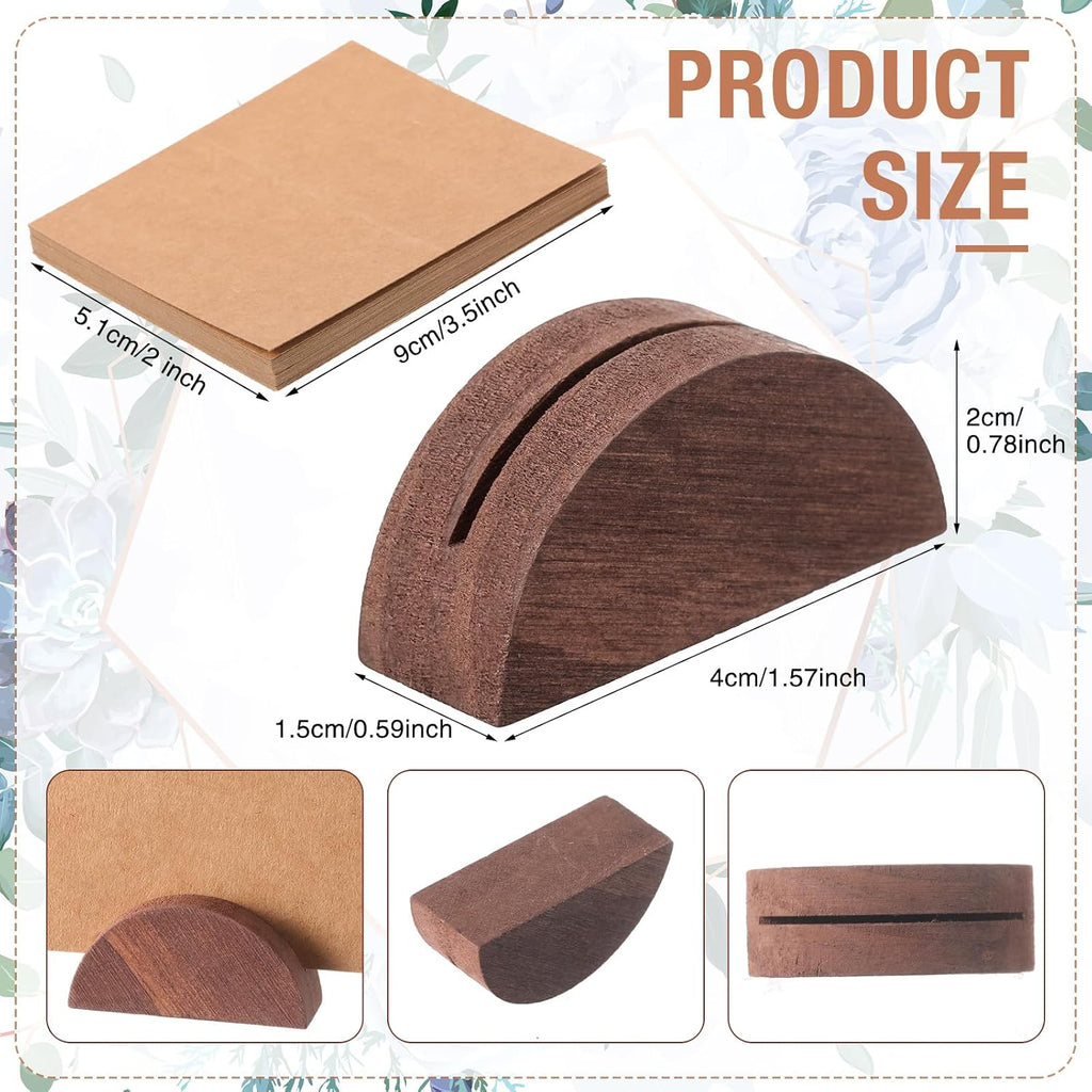 24 Pcs Wooden Table Number Stands with Tented Cards,Brown | Place Card Holders for Weddings, Semicircle Wood Base