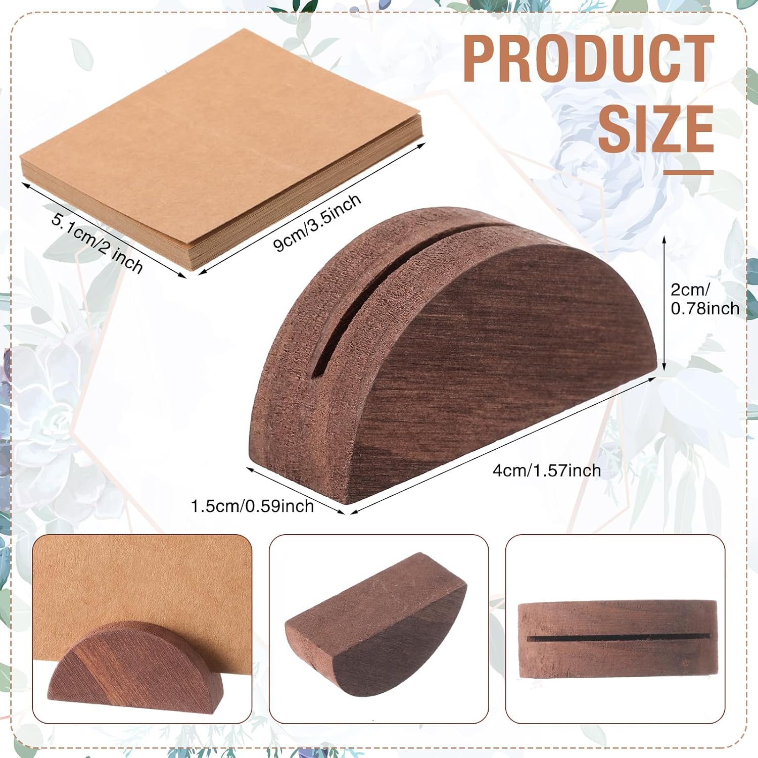 24 Pcs Wooden Table Number Stands with Tented Cards,Brown | Place Card Holders for Weddings, Semicircle Wood Base