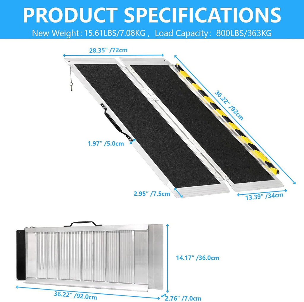 3FT Portable Wheelchair Ramp, Non-Slip Aluminum Folding Handicap Ramp, 800 LBS Capacity Door Threshold Ramps for Home