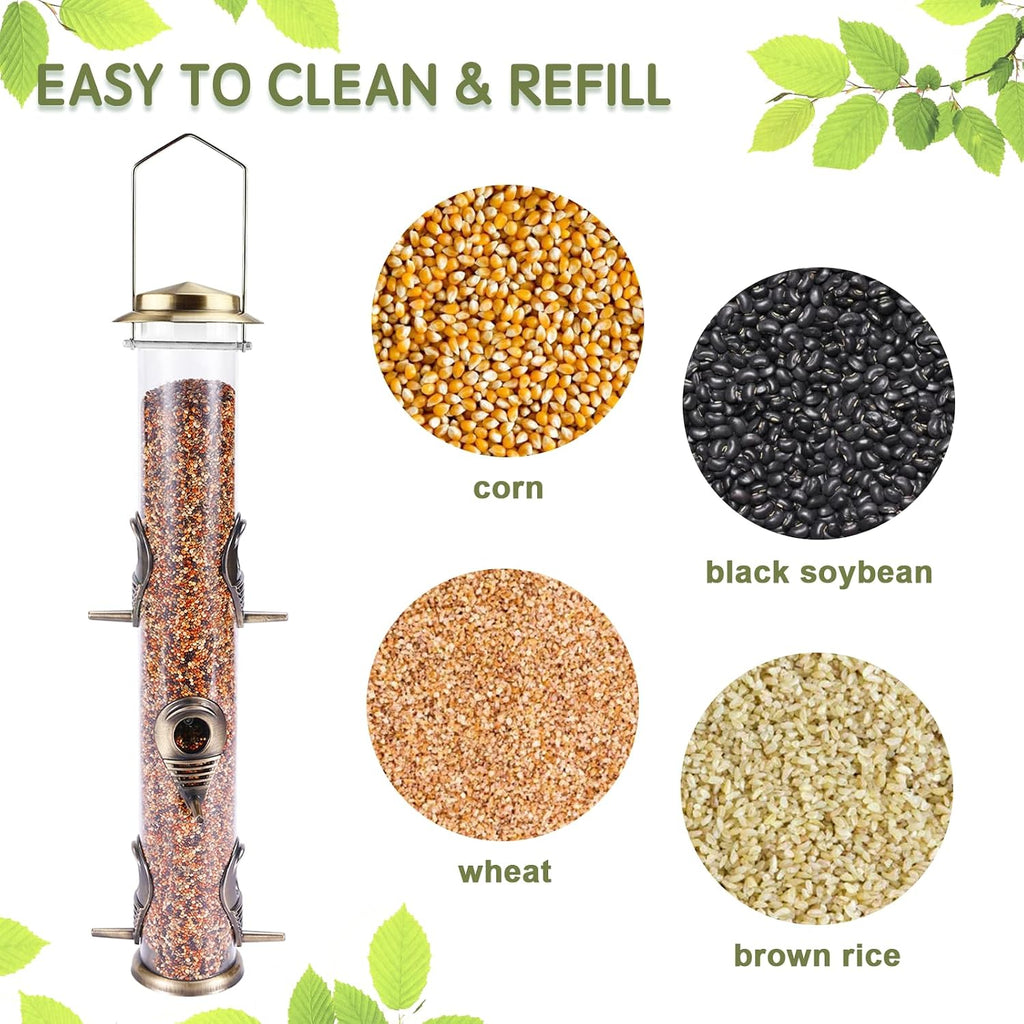 Metal Bird Feeder Tube Hanging Wild Bird Seed Feeder Aluminum Six Port Bird Feeders,1.4 mm Extra Thick Solid Tube