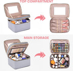 Large Makeup Bag with Mirror Double Layer Travel Make Up Organizer Case, Large Capacity Coemetic with Brush Slot