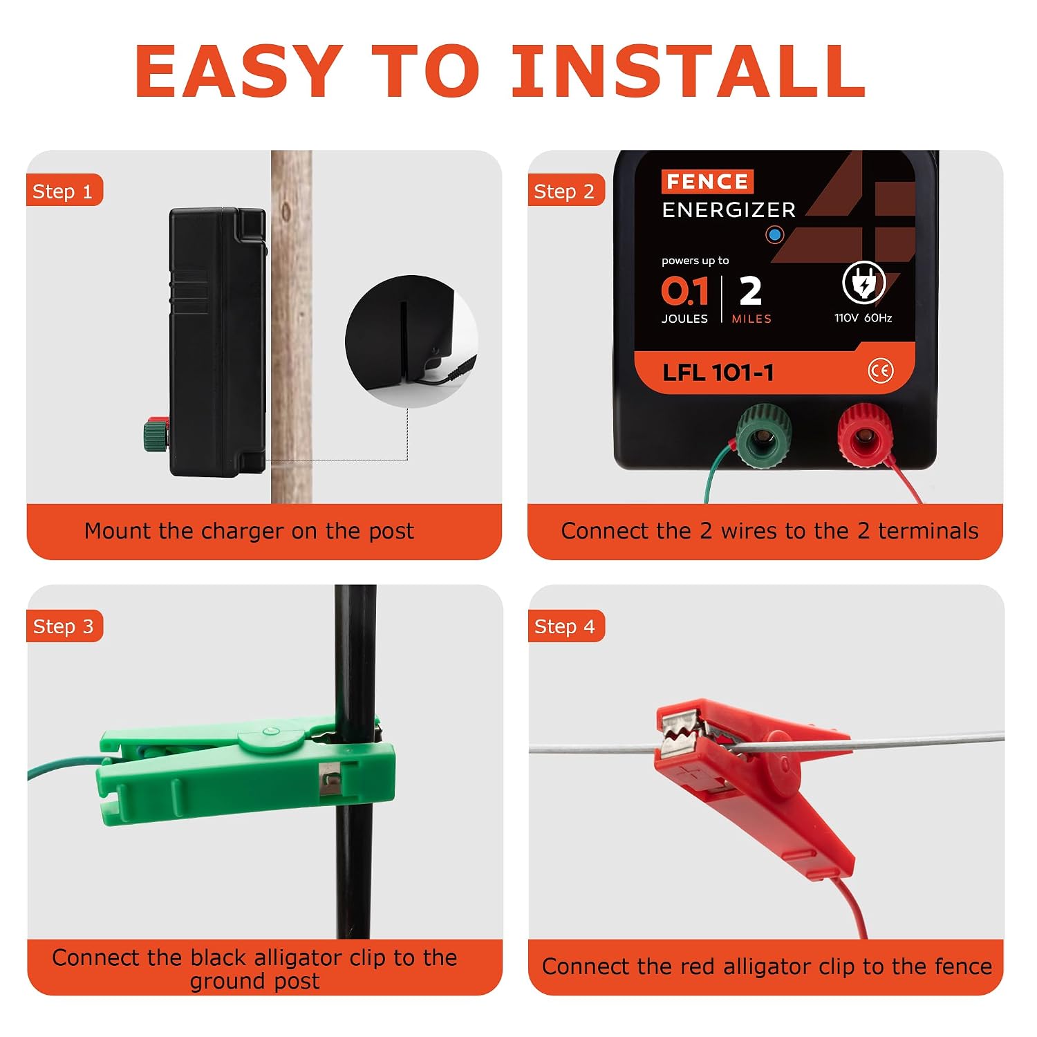 Electric Fence Charger, Electric Fence Energizer 0.1 Joule Ac Powered