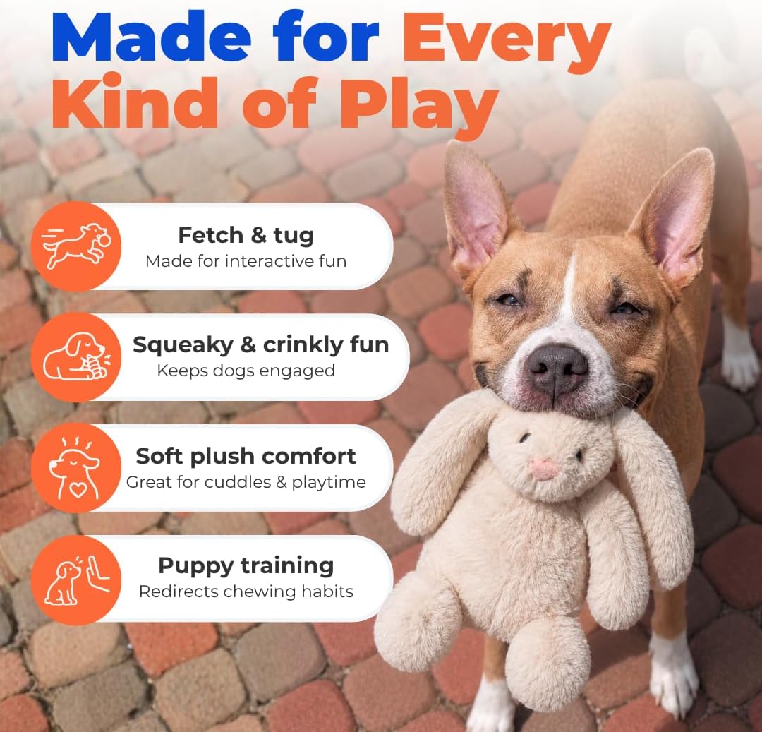 Bunny Buddy Squeaky Plush Dog Toy - Beige, Medium