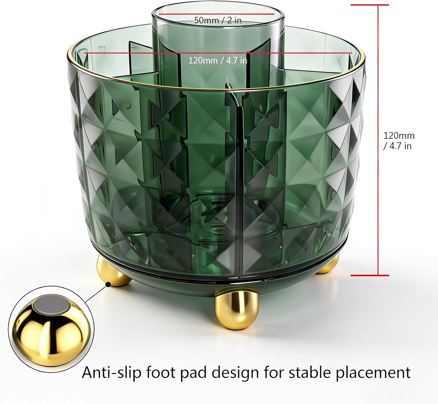 Dark Green Pen Pencil Holder for Desk, 360° Rotating Pen Organizer, Green Office Supplies, Cute Pen Holder