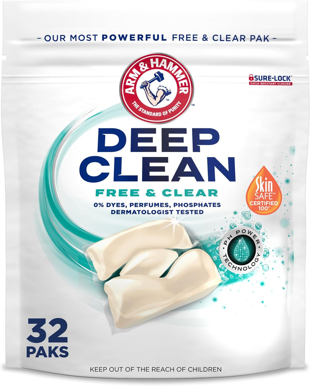 Deep Clean Free & Clear Laundry Detergent Power Paks, 32 Count