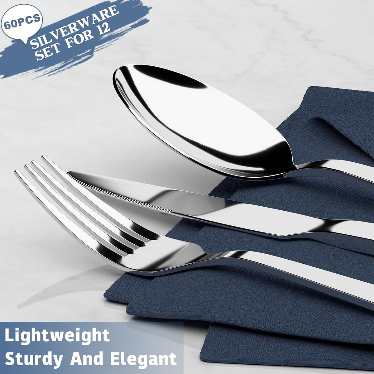 60 Piece Silverware Set, Stainless Steel Flatware Set for 12
