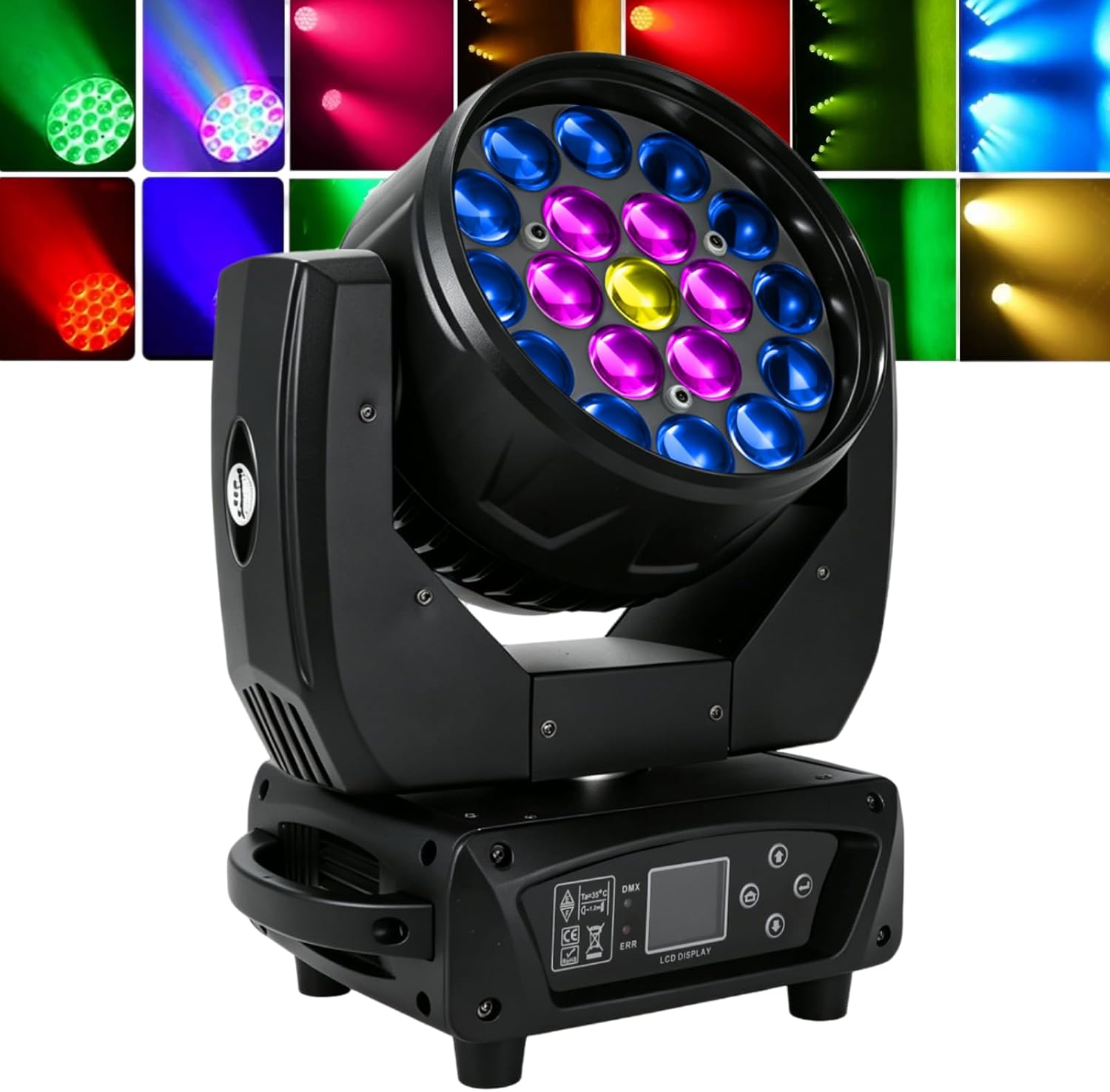 19x15W Moving Head DJ Light, RGBW Zoom LED Stage Lights | Beam/Wash/Zoom Stage Effects, Sound Active & DMX512