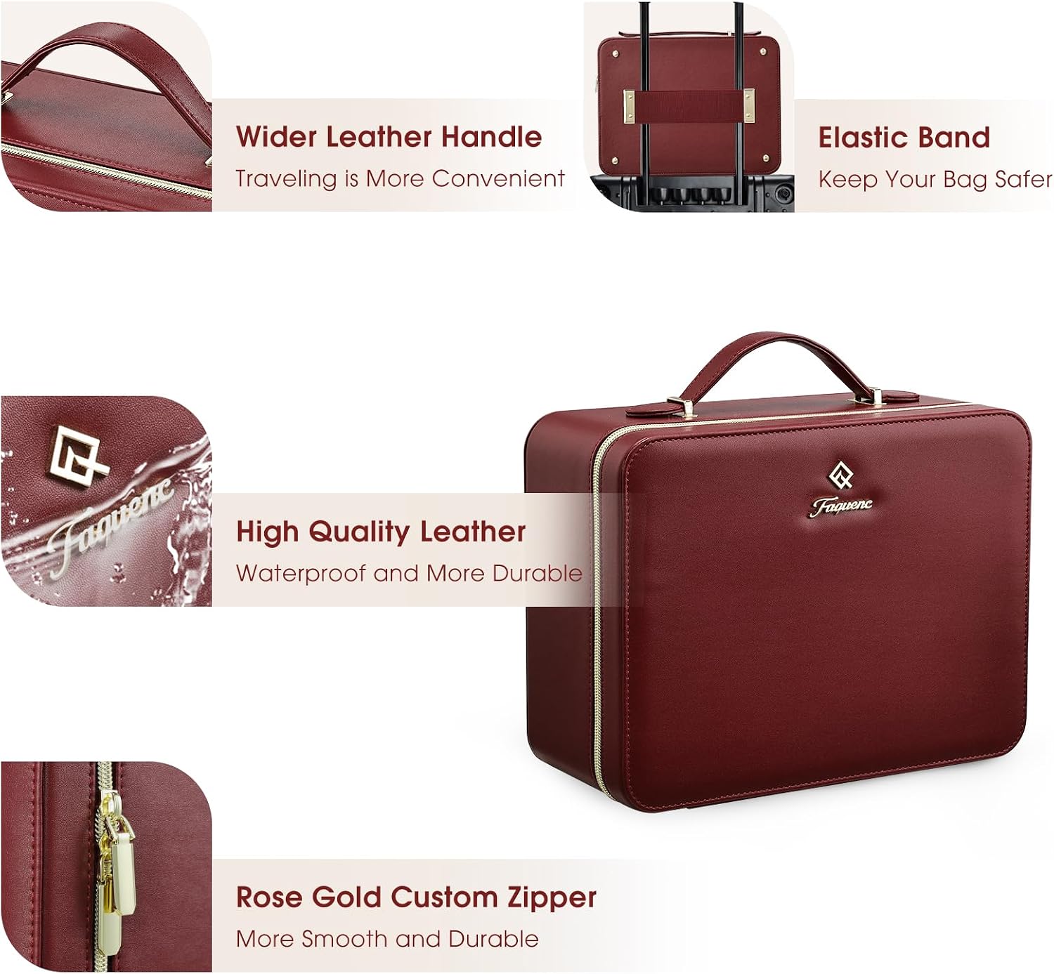 Leather Makeup Case with LED Lighted Mirror 11.4 Inch Travel Makeup Bag Adjustable Brightness in 3 Colors Cosmetic
