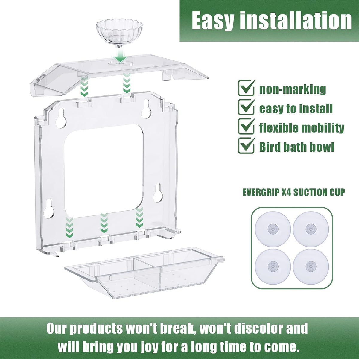 Clear Window Bird Feeder with Strong Suction Cups – Clear Bird Feeding Station with Dual Seed Tray & Water Bowl –