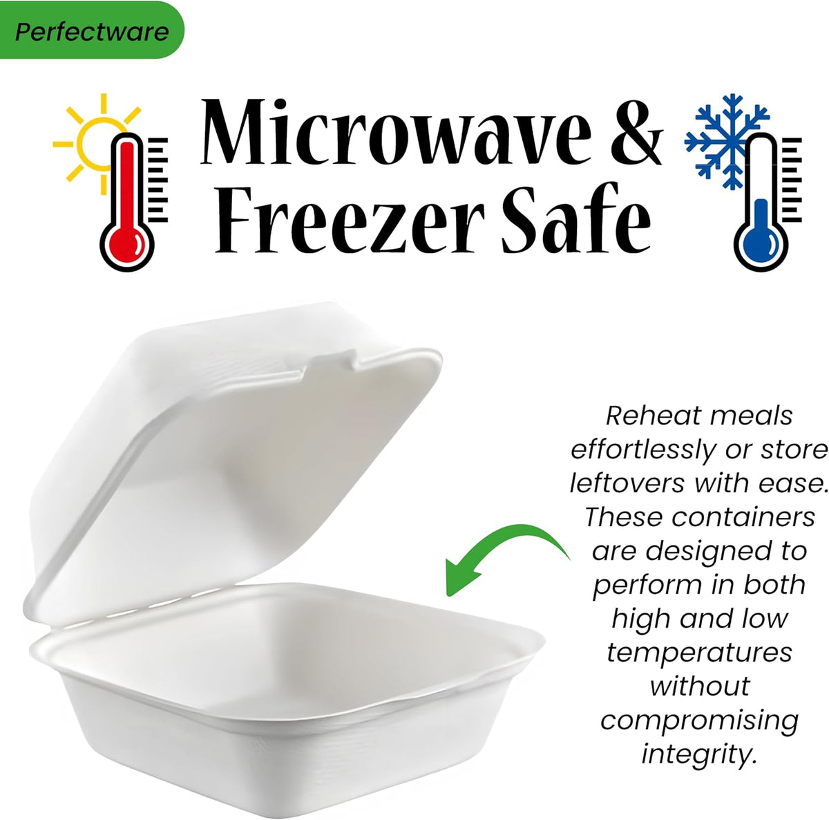 100% Compostable Clamshell Single Compartment Take Out Food Containers 6x6". 25 Containers, Natural Disposable