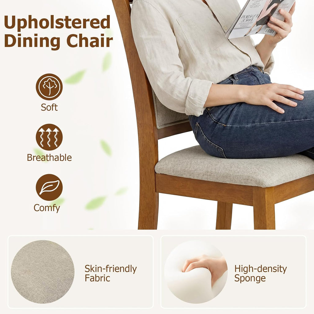 Wooden Dining Chairs Set of 4, Farmhouse Side Chairs w/Solid Rubber Wood Frames, Comfortable Backrests, Upholstered