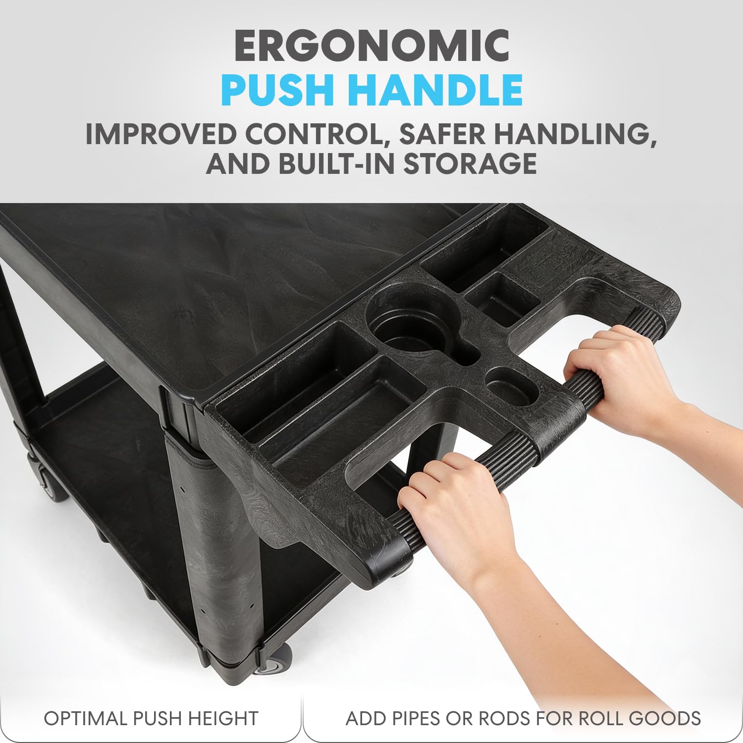 Simpli-Magic Rolling Utility Cart on Wheels, Heavy Duty with Ergonomic Handle, Deep Shelfs for Garage, Warehouse