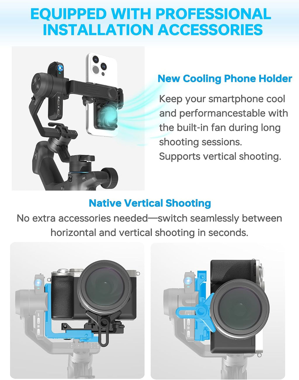 Feiyu SCORP Mini 3 Pro Camera Gimbal Stabilizer for Canon/Sony/Nikon/iPhone | Built-in AI Tracking , 4.4lb Payload