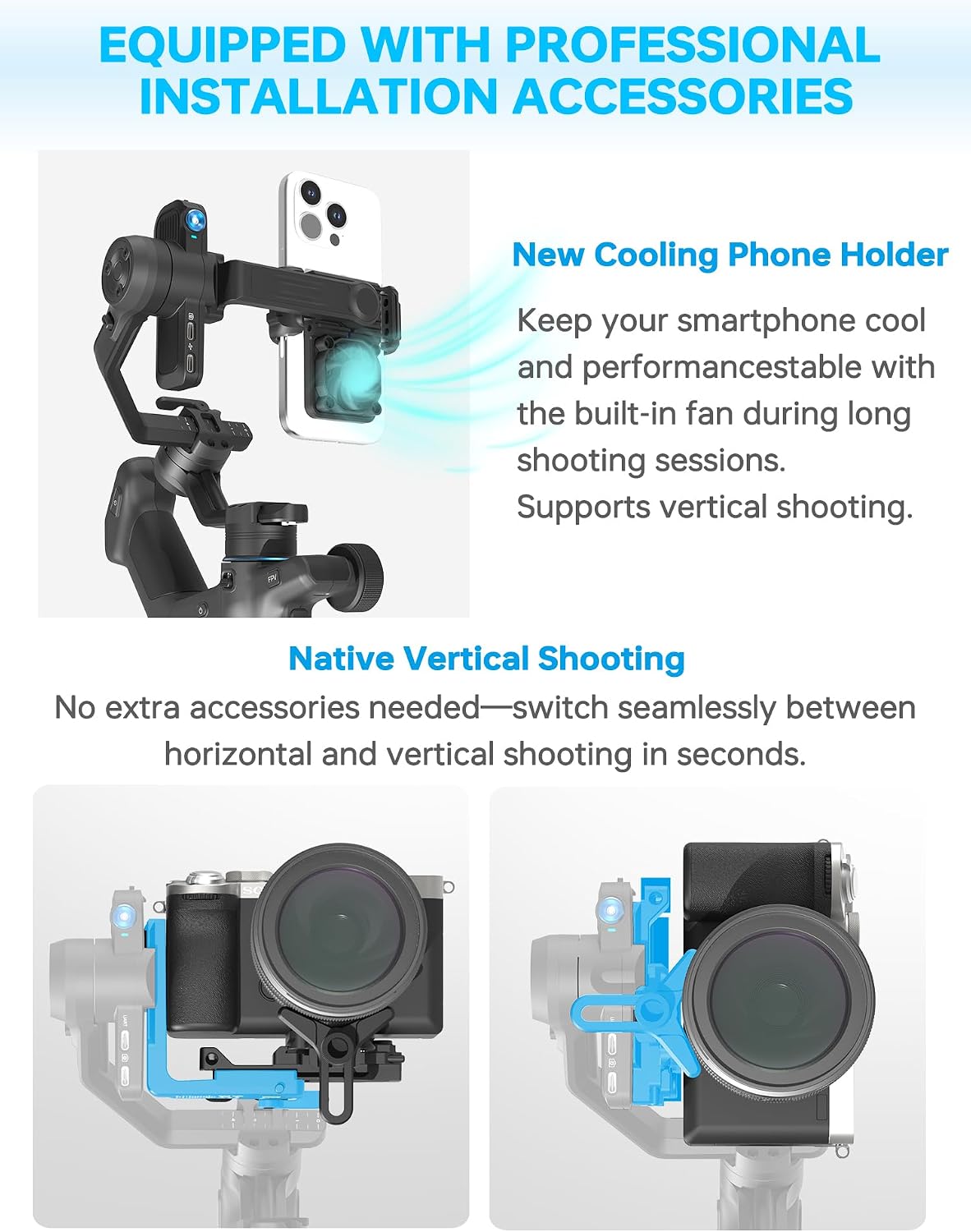 Feiyu SCORP Mini 3 Pro Camera Gimbal Stabilizer for Canon/Sony/Nikon/iPhone | Built-in AI Tracking , 4.4lb Payload