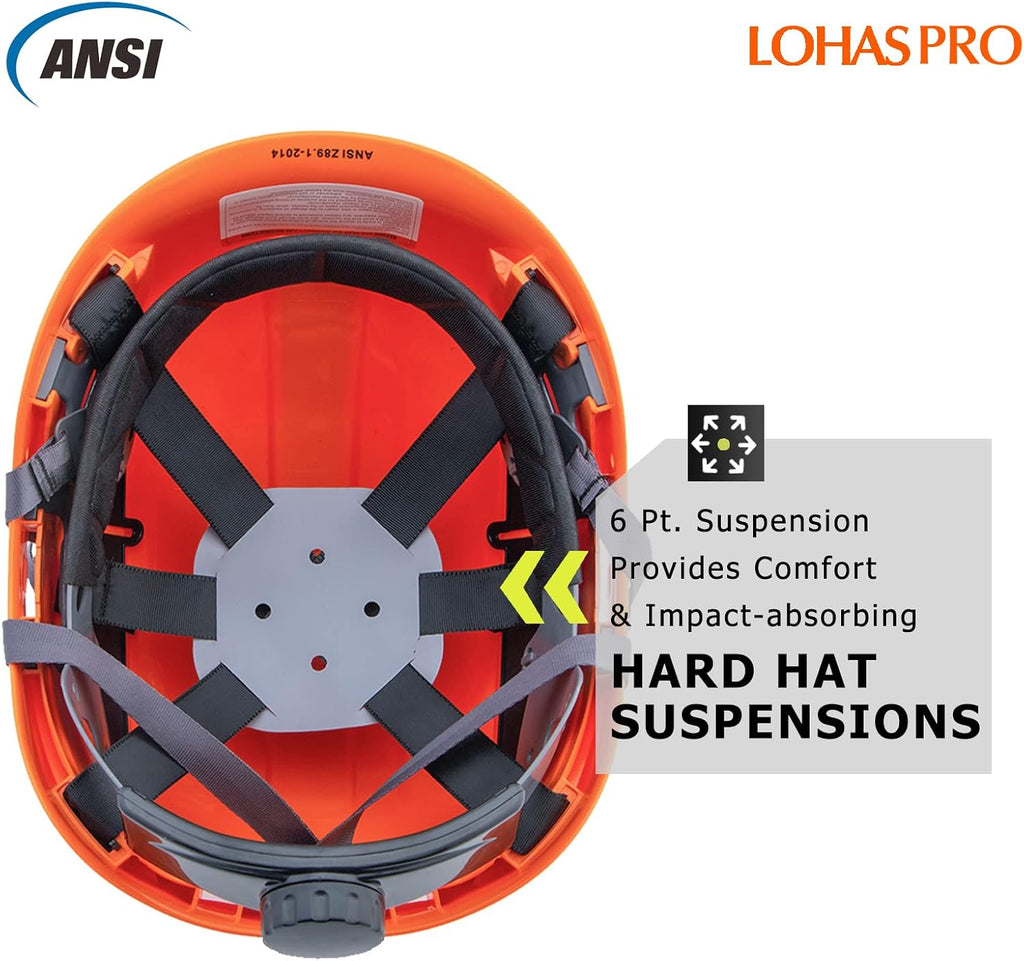 Hard Hats Construction Safety Helmet ANSI Z89.1 Approved OSHA Hardhat, LOHASPRO Vented Men Worker Orange Hard Hat