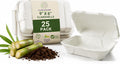 9x6 Compostable Take Out Containers with Lids, 25 Pack - Hinged Clamshell to Go Boxes, Heavy Duty Sugarcane Bagasse