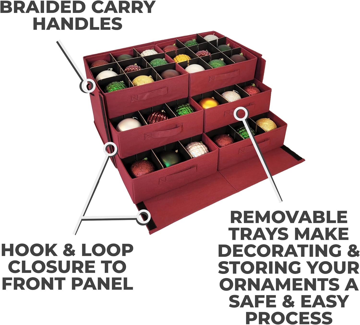 Christmas Ornament Storage Box, Adjustable Acid-Free Dividers | Holds 54 – 4 Inch Ornaments (SB-40042-VT)
