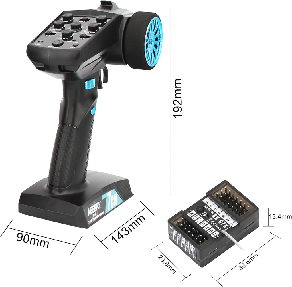 7 Channels RC Transmitter with Receiver Built-in Light Control System and 12LED Light Set, 2.4GHz Radio Remote