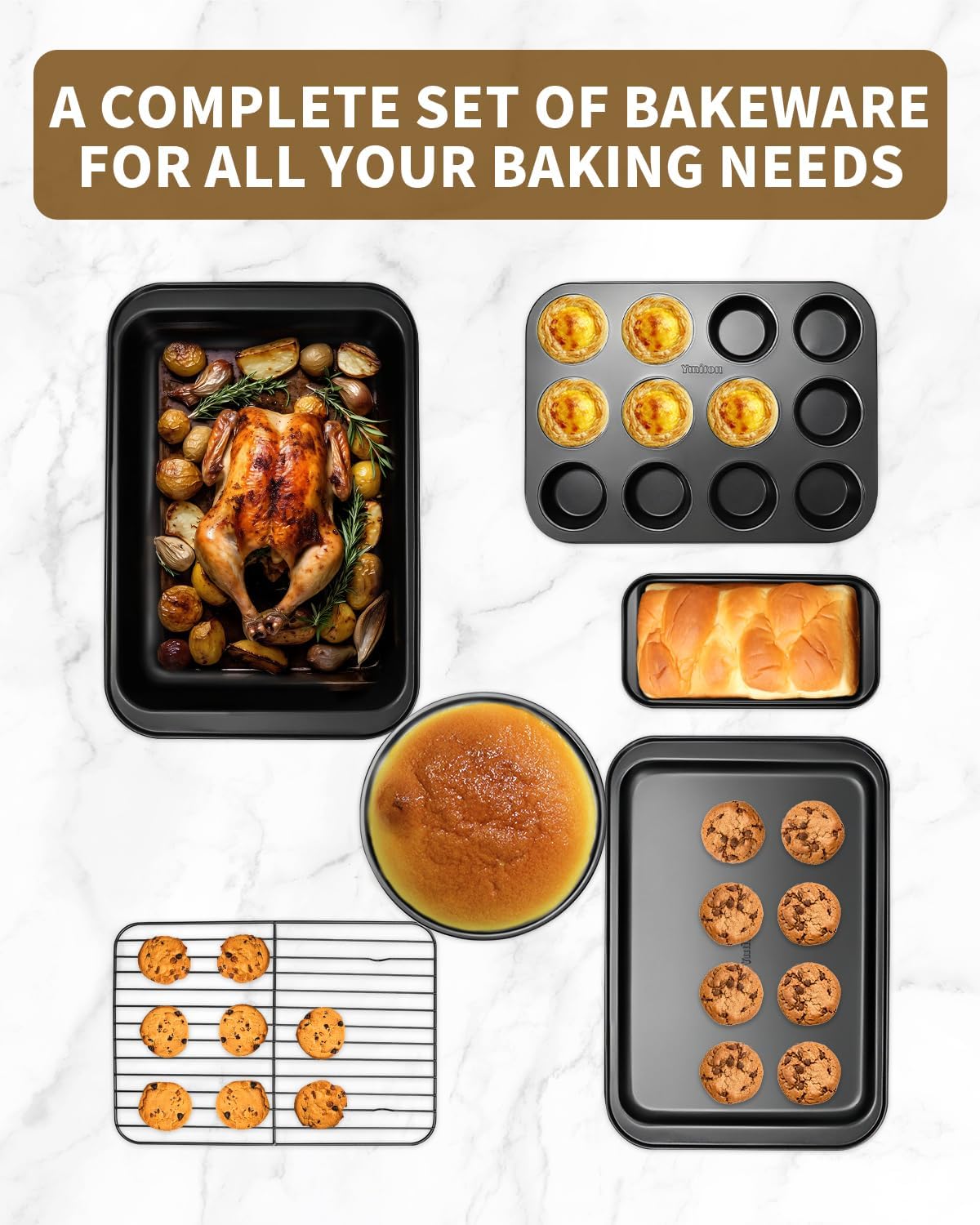 Nonstick Baking Pans Set, 19 PCS Stackable Bakeware Sets, Oven Pan Set Includes Baking Tray, Cookie Sheet, Cake Pans