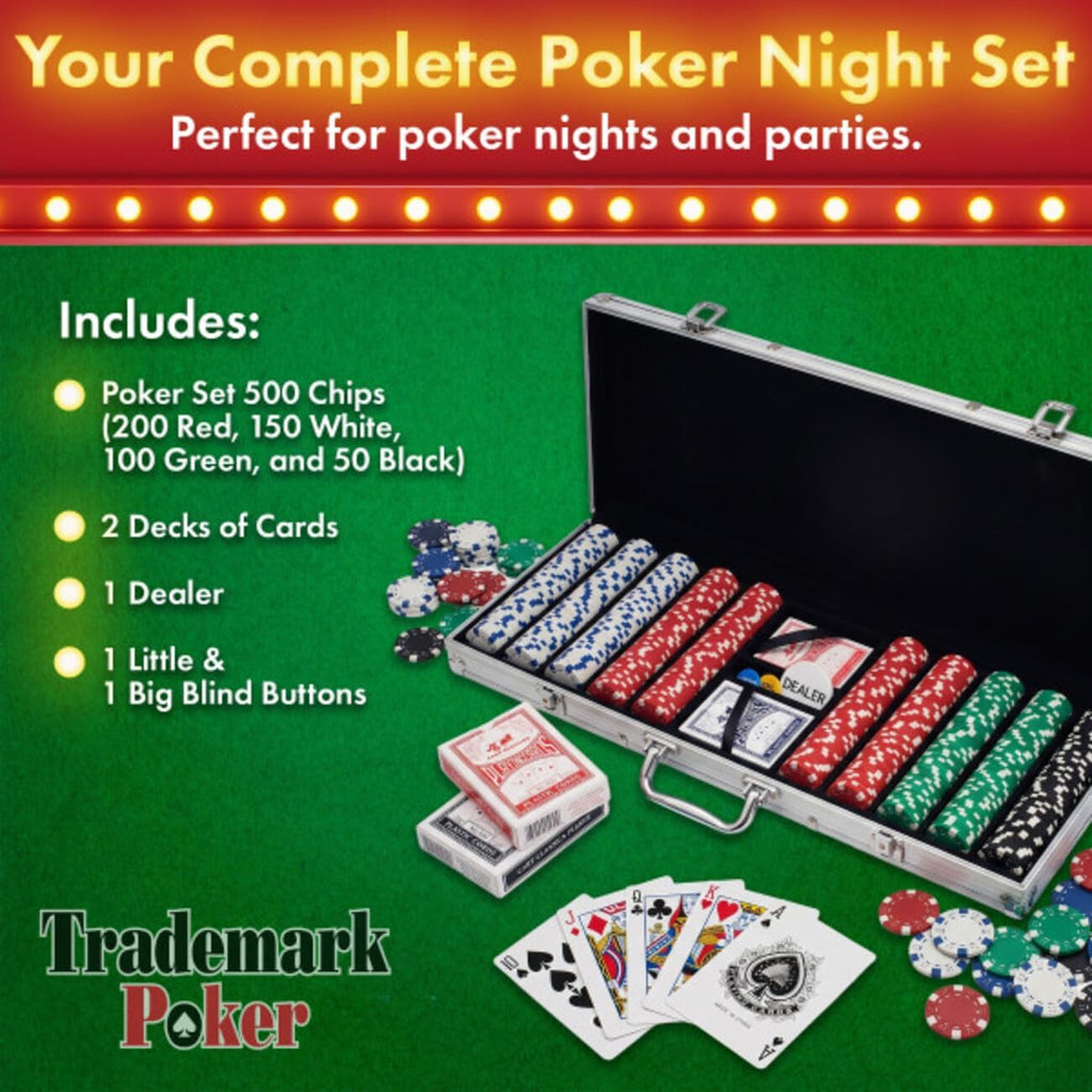 Poker Chip Set - 11.5g Poker Set with Cards, Buttons, Carrying Case, and 500 Poker Chips for Texas Hold'em and