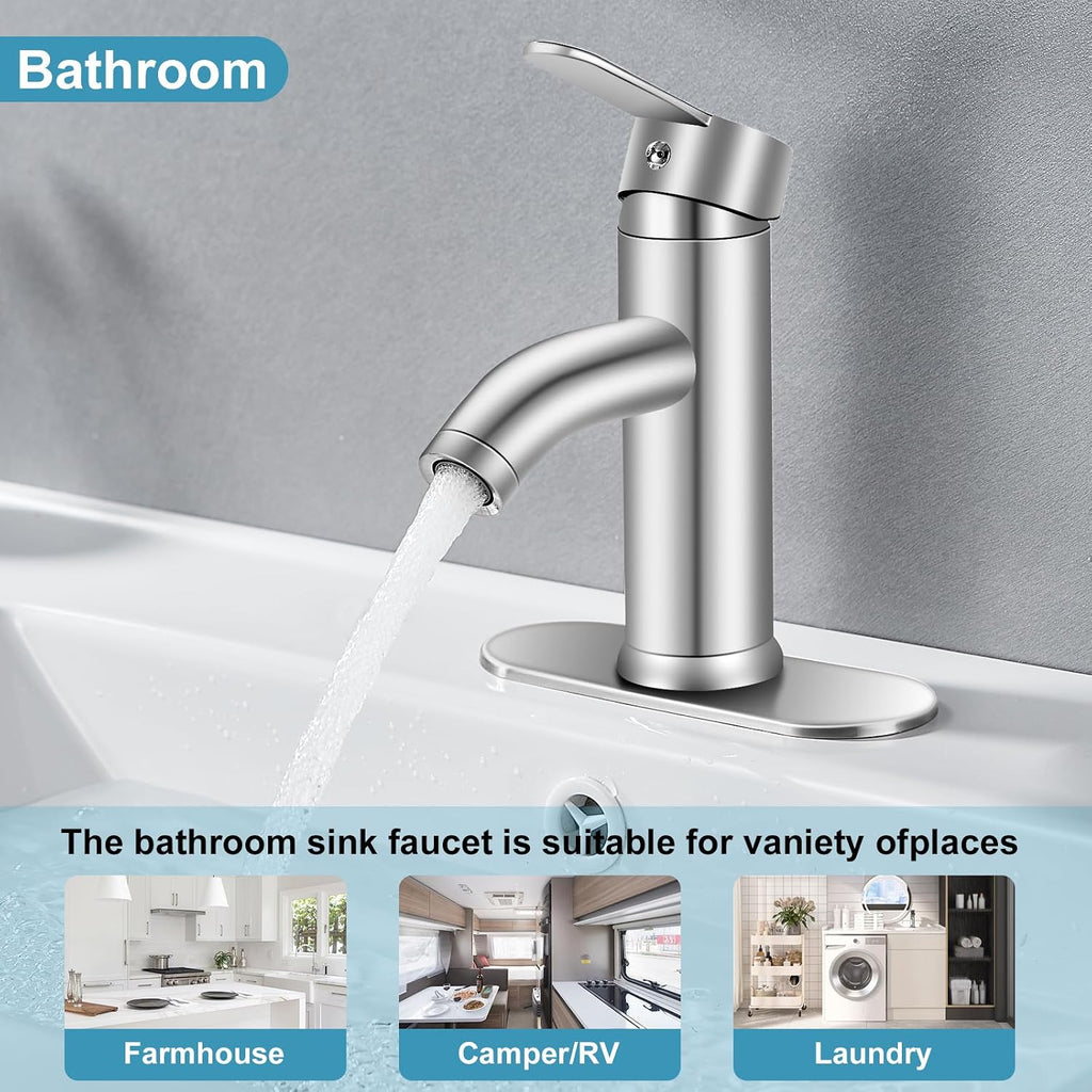 Bathroom Faucet 1 Hole, Brushed Nickel Vanity Faucet,Single Handle