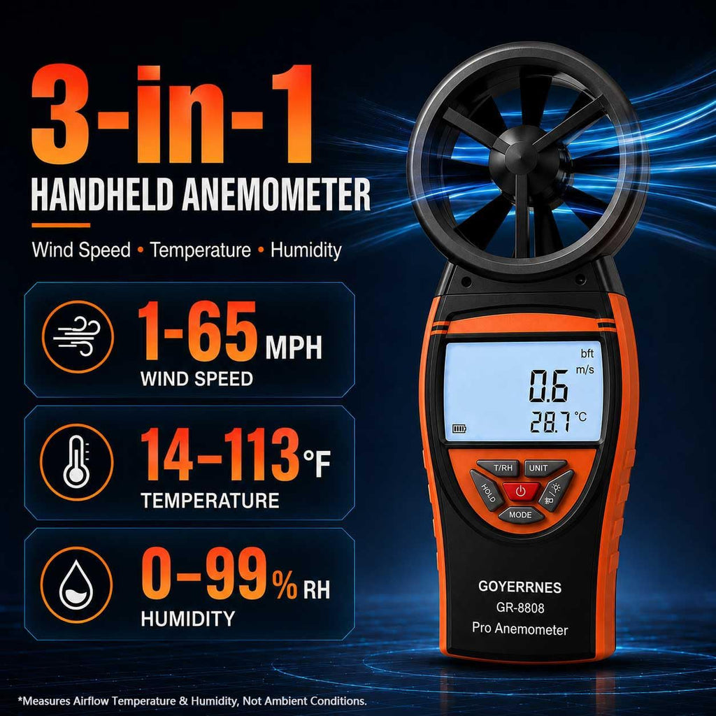 Handheld Anemometer, Wind Speed CFM Meter for HVAC & Outdoor