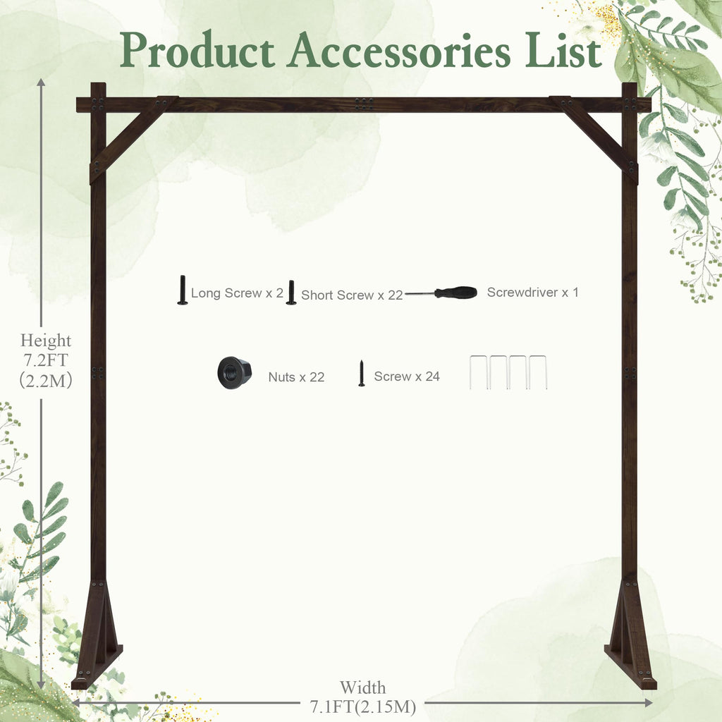 Wooden Wedding Arch Frame Square Wood Arch Backdrop Stand 7.2ft