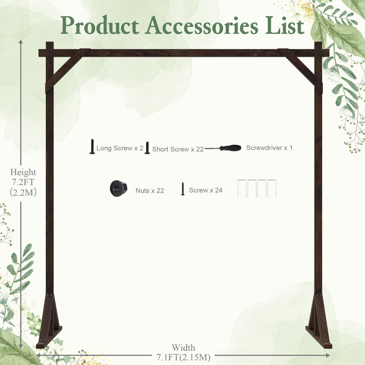 Wooden Wedding Arch Frame Square Wood Arch Backdrop Stand 7.2ft